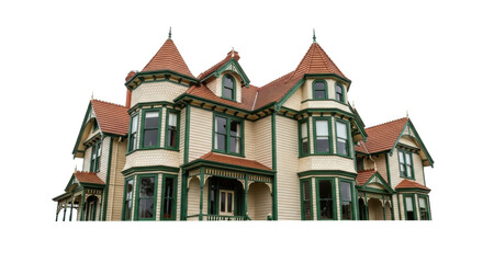 Fototapeta premium Isolated Victorian residence, historical family house, luxury home, elegant residence, USA style