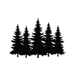 Fototapeta premium pine tree forest silhouette vector illustration, Silhouette of a group of pine trees in a forest, nature scenery, vector illustration