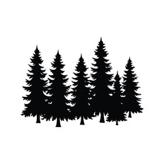 Obraz premium pine tree forest silhouette vector illustration, Forest scene with tall pine trees in a natural setting silhouette vector illustration