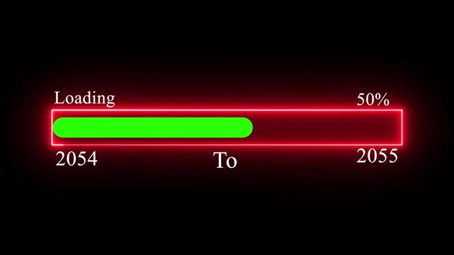 Loading bar from 2054 to 2055 new year transfer animation. New year loading bar animation Year changing . Almost reaching New Year on black background..