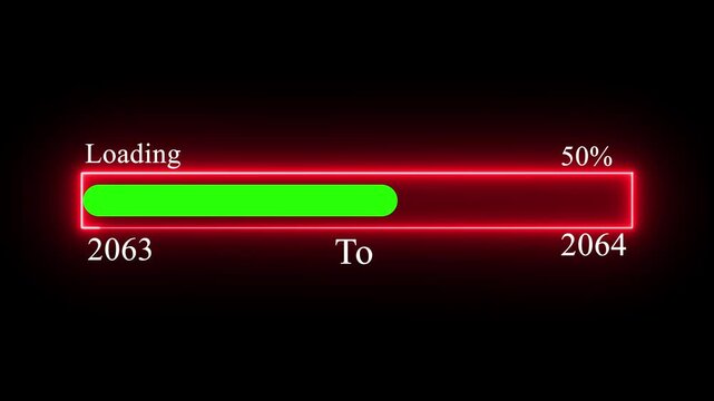 Loading bar from 2063 to 2064 new year transfer animation. New year loading bar animation Year changing . Almost reaching New Year on black background..