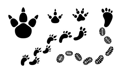 Obraz premium Cute Dinosaur Footprint Icon Set Dino Track Trail Black Vector Collection Transparent