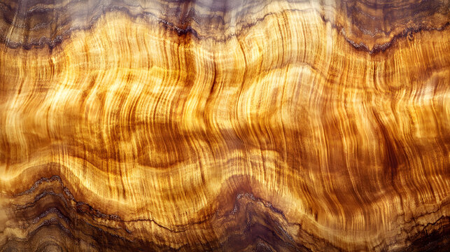 Detailed koa wood grain texture with flowing golden brown patterns, natural hardwood surface for interior and furniture design.