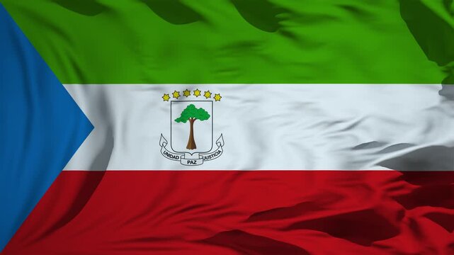 Equatorial Guinea Flag Waving In Slow Motion