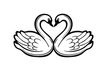 Obraz premium Two graceful swans face each other, their necks forming a heart shape with wings