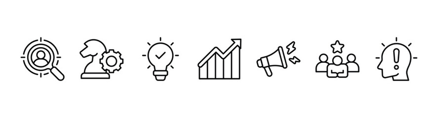 Brand banner web icon vector illustration concept with icons of target market, strategy, innovation, marketing, advertising, customers, and awareness