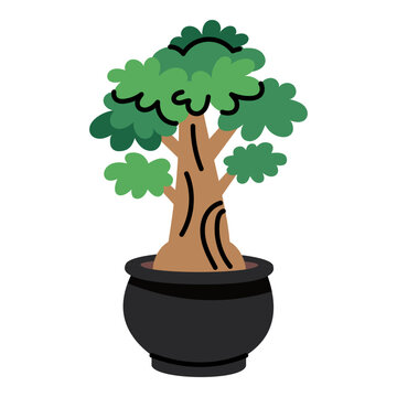 Decorative tree symbolizing luck, prosperity, and financial growth. Flat illustration for business success, wealth, and home decor concepts.