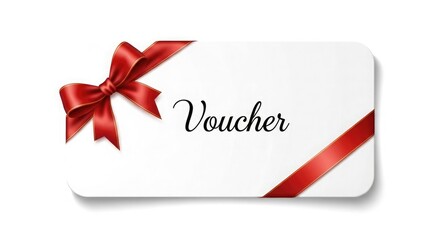 Gift voucher card with red ribbon and bow