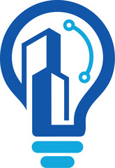 Vector bulb with building logo design