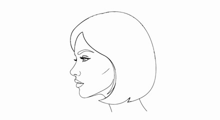 Minimalist line art drawing of a woman's profile with bobbed hair