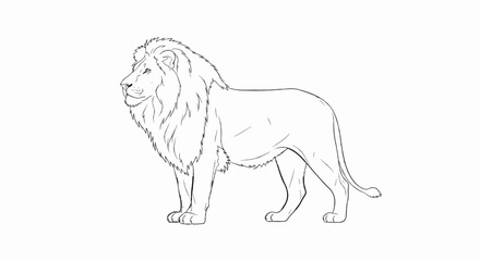 Obraz premium Majestic lion with a full mane stands proudly, facing left in a sketch
