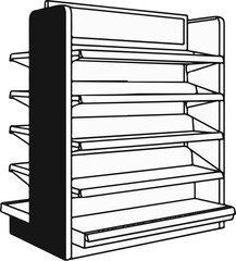Obraz premium Empty, multi-tiered retail display shelf unit with a solid side panel