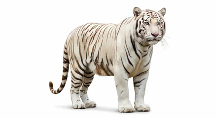 Obraz premium Full body view of a white tiger with striking blue eyes and dark stripes