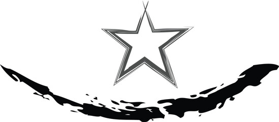 Artistic black star logo with grunge brush stroke underline and hand drawn charcoal texture for military or sports branding © Shanto