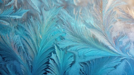 Obraz premium Beautiful frosty pattern on window glass creates a winter background. Textured ice crystals for cold weather and holiday season.