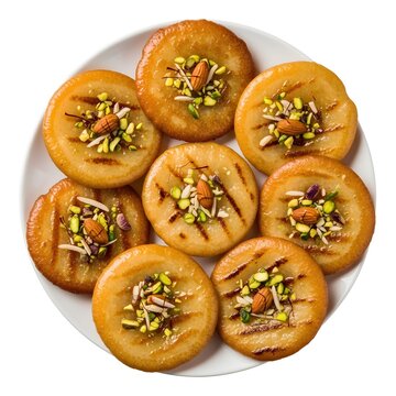 Delicious Malpua sweet on ceramic plate