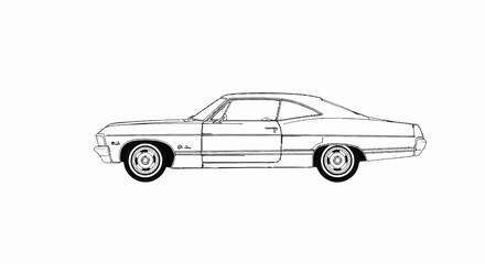Fototapeta premium Line art outline of a classic coupe car, presented in profile
