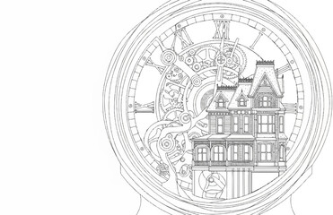 Intricate clockwork reveals a detailed Victorian house within