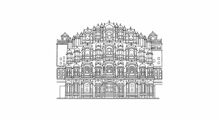 Obraz premium Intricate line drawing of a multi-tiered ornate building with many windows