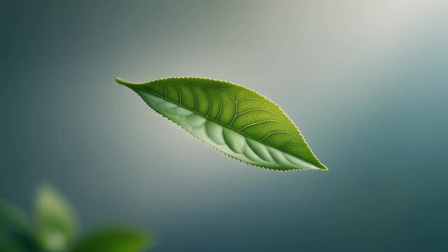 A single green leaf floating gently.