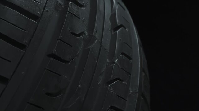 Under the Spinning Car Wheel. The car wheel slowly rotates in front of the camera, which is located at the lowest point, under the wheel