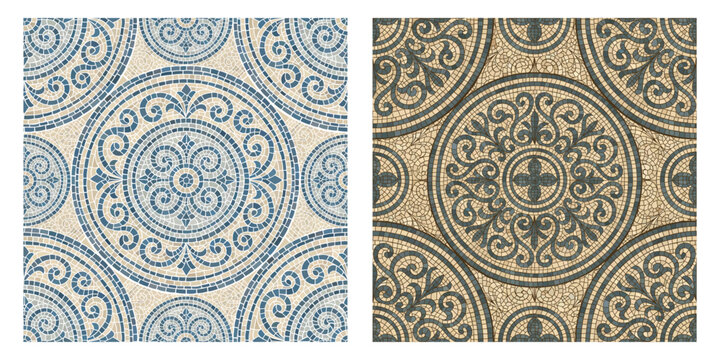 Seamless mosaic pattern with blue tile texture, perfect for pool floors, bathroom walls, and geometric backgrounds with vibrant square shapes and Mediterranean style.