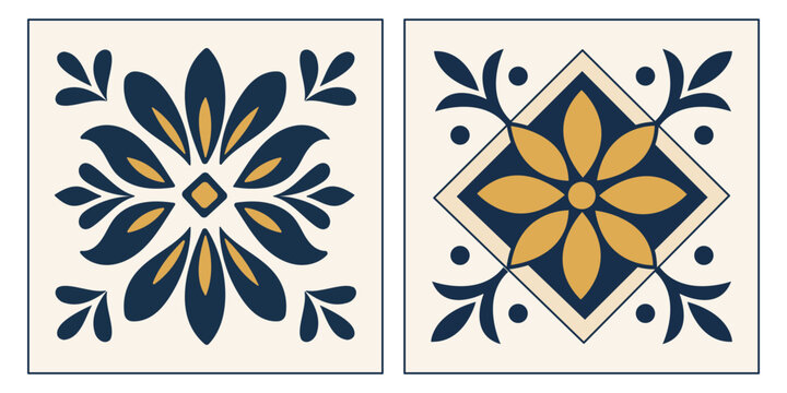 Blue ceramic tile patterns showcase Portuguese Mediterranean mosaic designs with ornamental Mexican and Italian florals, perfect for decorative backgrounds and traditional floors.