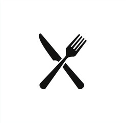 Naklejka premium Crossed knife and fork in black silhouette