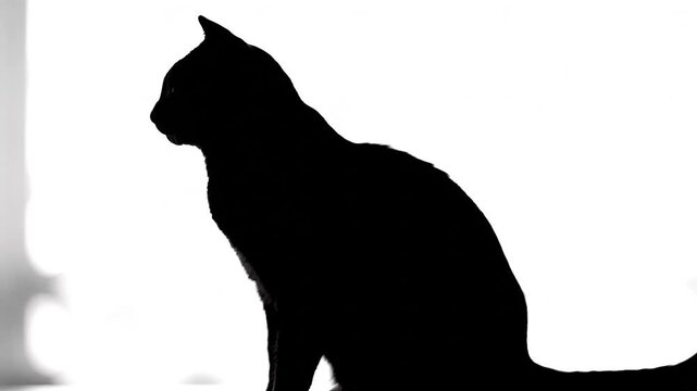 Black cat silhouette sitting still.