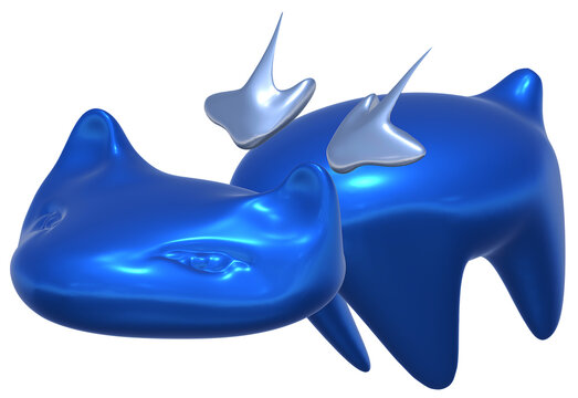 Y2K Blue Futuristic Cat 3D Frutiger Aero