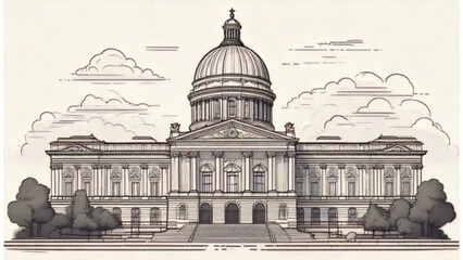 Historic museum building outline icon classical dome landmark flat vector for cultural design