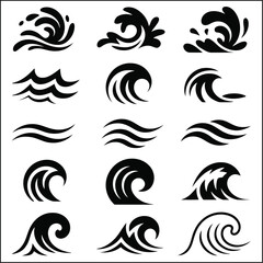 Fototapeta premium Black and White Wave Icons Collection: Stylized Aquatic Swirls Vector Illustration