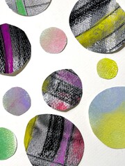 Pastel and conte collage illustration with a gentle atmosphere, soft polka dot pattern background.