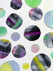 Pastel and conte collage illustration with a gentle atmosphere, soft polka dot pattern background.