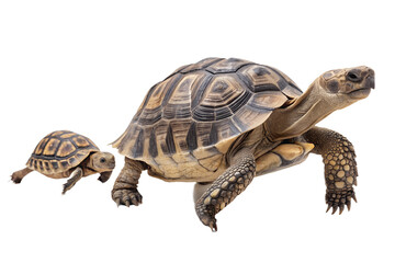 Obraz premium Two Baby Turtles Walking Together Isolated PNG