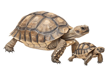 Obraz premium Two Baby Turtles Walking Together Isolated PNG