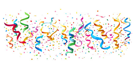 Fototapeta premium Colorful Confetti Streamers Falling and Twirling Party Celebration Isolated on transparent background
