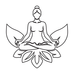 vector illustration of a person sitting in a lotus yoga pose on a lotus flower