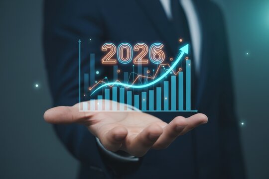 trend forecast for 2026 year uses business chart, datum analysis, finance strategy, planning resolution, driving new growth, improving performance, reaching goal future.