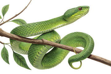 Green Snake Coiled Around Branch Isolated PNG