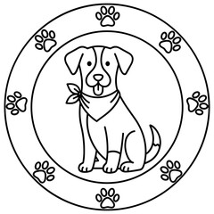 Cute Dog Portrait with Paw Prints Border - Vector Illustration