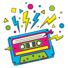 Vibrant Cassette Tape with Explosive Energy Graphic