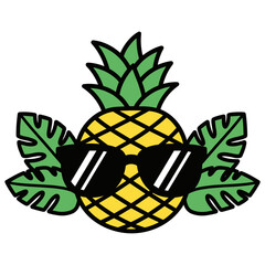 Pineapple with Sunglasses Vector Illustration