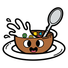 Happy Cartoon Bowl with Spoon and Confetti