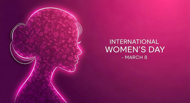 Neon Female Profile Silhouette International Women&rsquo;s Day Banner