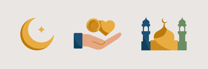 Ramadan donation and religious symbols &ndash; Perfect for charity banners, donation drive websites, or mosque newsletters.