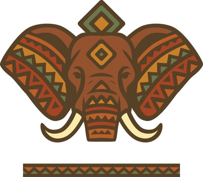 Stylized African Elephant Head with Tribal Geometric Patterns Decorative Vector Illustration