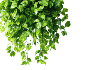 Fototapeta premium Green hanging plant with lush leaves isolated on transparent background. Lush green variegated leaves hanging plant isolated on white background.
