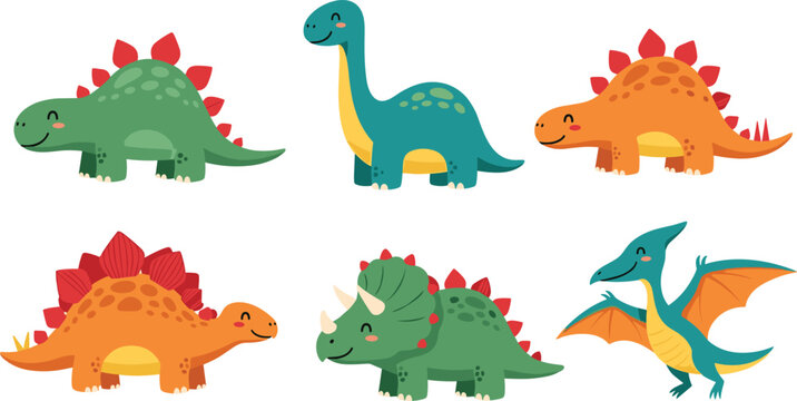 Cute dinosaur cartoon collection with dragon character vector illustration isolated background