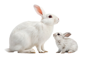 Obraz premium White Rabbit with Baby Bunny Isolated PNG Transparent Background